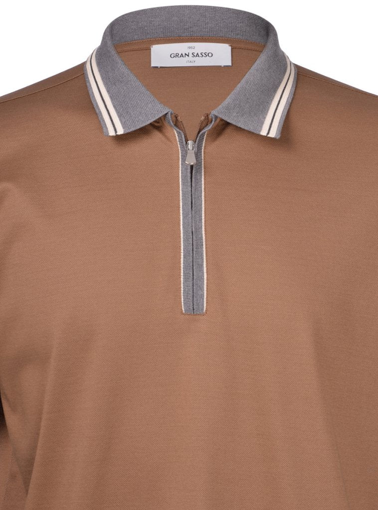 ID70208-Gran Sasso Brown Zip Polo | Zebra Menswear