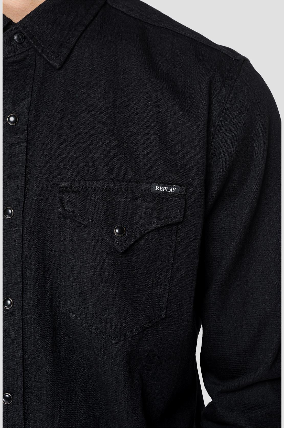 Replay black denim best sale shirt