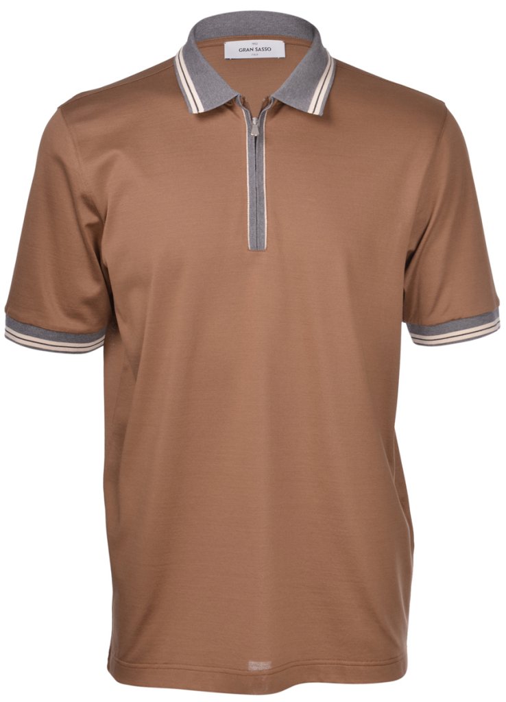 ID70208-Gran Sasso Brown Zip Polo | Zebra Menswear